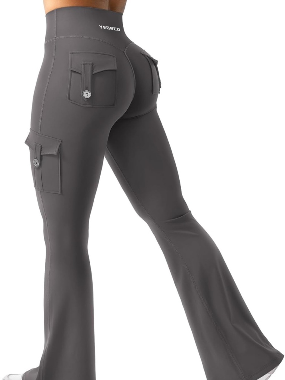 YEOREO CoreFlex High Waisted Butt Lifting Cargo Flare Yoga Pants Lara Smoke XXL